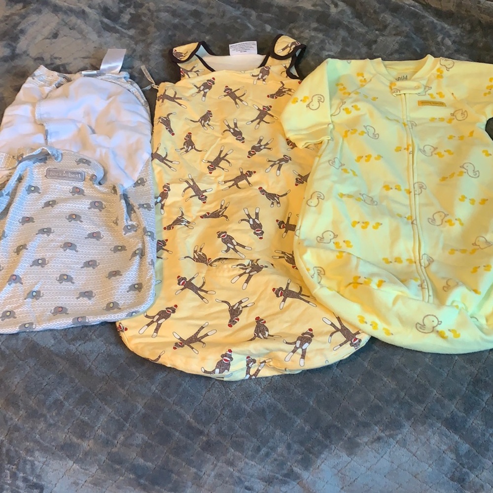 Sleep sacks and swaddles 0-9 months. Like new.
